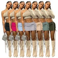 Women's Solid Pleated Elastic Spring Closure Sport Accordion Pocket Cargo Skirt -Women Fashion Shop 440d2f65fa2eb2b1