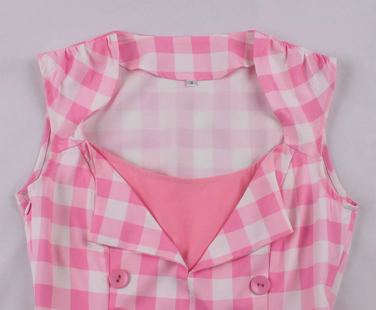 Women's Slim Waist Patchwork Sleeveless Pink Plaid Vintage A-Line Swing Dress 17 Women's Slim Waist Patchwork Sleeveless Pink Plaid Vintage A-Line Swing Dress - Image 15