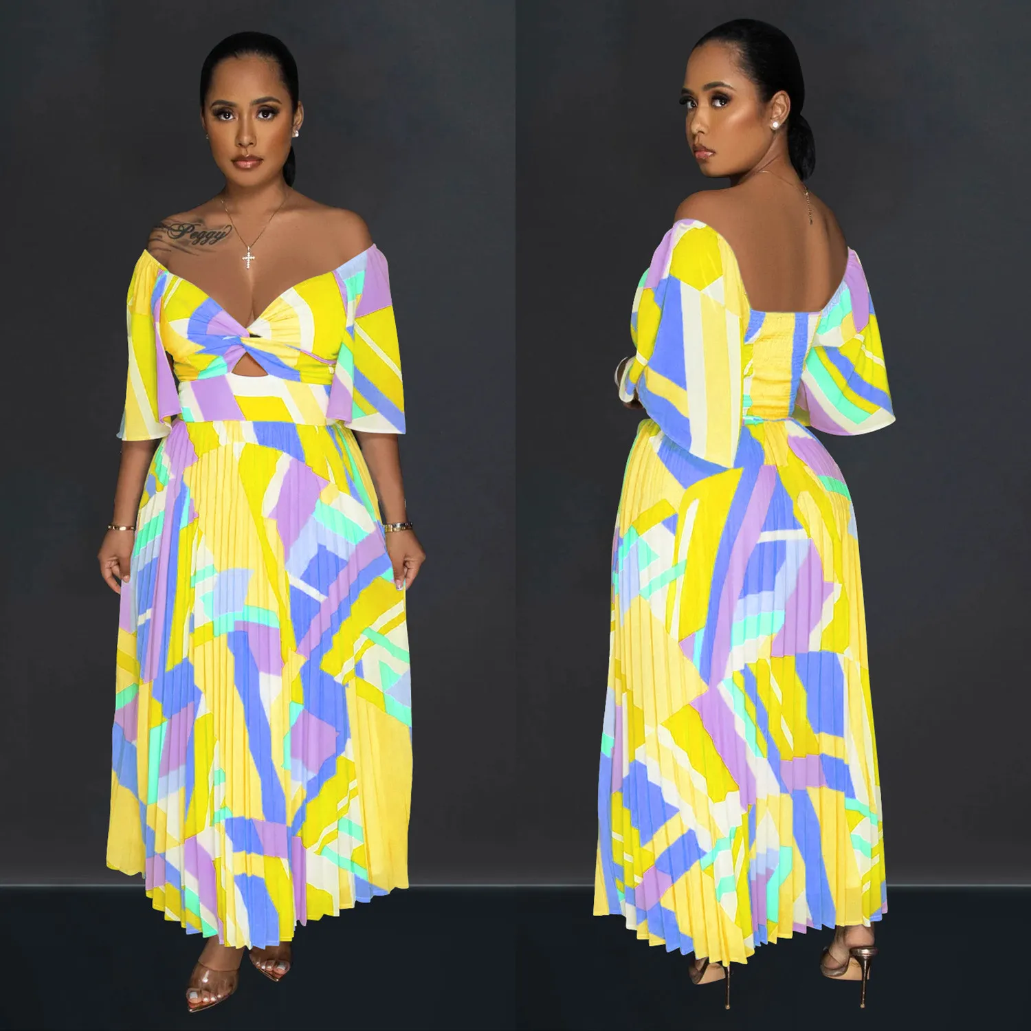 Women Sexy Printed Backless Pleated Maxi Dress 14 Women Sexy Printed Backless Pleated Maxi Dress - Image 12
