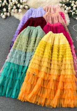 Women Irregular Gradient Cascading Ruffles Puffy Mesh Skirt -Women Fashion Shop 44948b2fbdbf3f6c