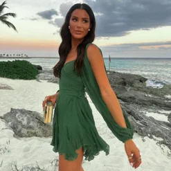 Women Summer Solid Casual Mesh Long Sleeve Lace-Up Backless Mini Dress -Women Fashion Shop 44e0a6aa8cd3a590