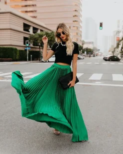 Elegant Solid Color Plus Size High Waist Women's Pleated Long Skirt -Women Fashion Shop 462912f17eba101d
