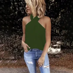 Women Casual Halter Neck Solid Sleeveless Top -Women Fashion Shop 4676e8fe65b9c248
