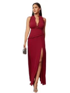 Women Summer Sexy Halter Neck Sleeveless Backless Slit Maxi Dress -Women Fashion Shop 46810a91227928af