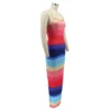 Women Clothes Rainbow Stripe Print Slit Slim Waist Strap Long Dress -Women Fashion Shop 46ffa887d7401556