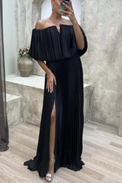 Winter And Spring Pleated Off Shoulder Slit Elegant Sexy Dress For Women -Women Fashion Shop 471cb54d580075c2