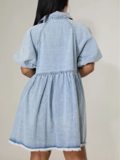 Women Casual Turndown Collar Short Sleeve Denim Shirt Dress 16 Women Casual Turndown Collar Short Sleeve Denim Shirt Dress -Women Fashion Shop 474e4d2cab71c40a