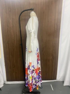 Women Spring And Summer Off-shoulder Short-sleeved V Neck Print Dress -Women Fashion Shop 4761458fa5ada152