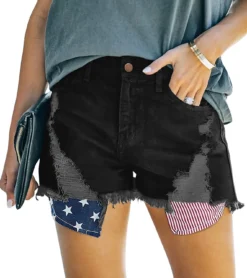 Women American Flag Ripped Tassel Denim Shorts -Women Fashion Shop 483c820c9ea483ad