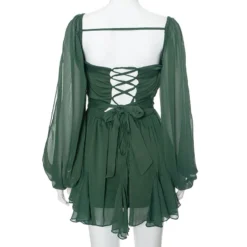 Women Summer Solid Casual Mesh Long Sleeve Lace-Up Backless Mini Dress -Women Fashion Shop 48493155bf9ee56c