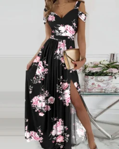 Women Clothes Strap Floral Print Slit Maxi Dress -Women Fashion Shop 488ae0c6ebcbbdc6