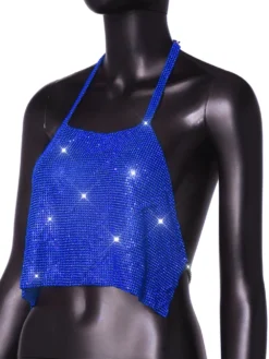 Sexy Nightclub Metallic Sparkling Diamonds Low Back Square Neck Camisole -Women Fashion Shop 48bfadf6462e75ed