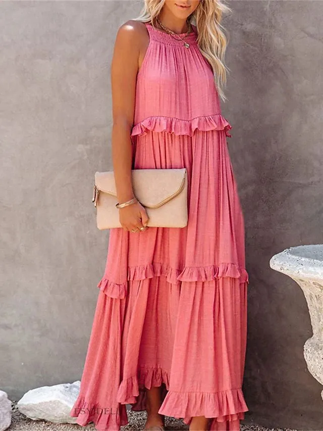 Summer Holidays Ruffle Long Dress Swing Elegant Beach Dress Women 3 Summer Holidays Ruffle Long Dress Swing Elegant Beach Dress Women