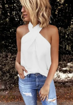 Women Casual Halter Neck Solid Sleeveless Top -Women Fashion Shop 4960884d8b38dccc