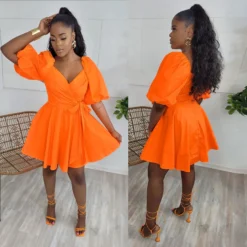 Women Puff Sleeve V-Neck Dress 14 Women Puff Sleeve V-Neck Dress -Women Fashion Shop 4988c3570b0ceab7