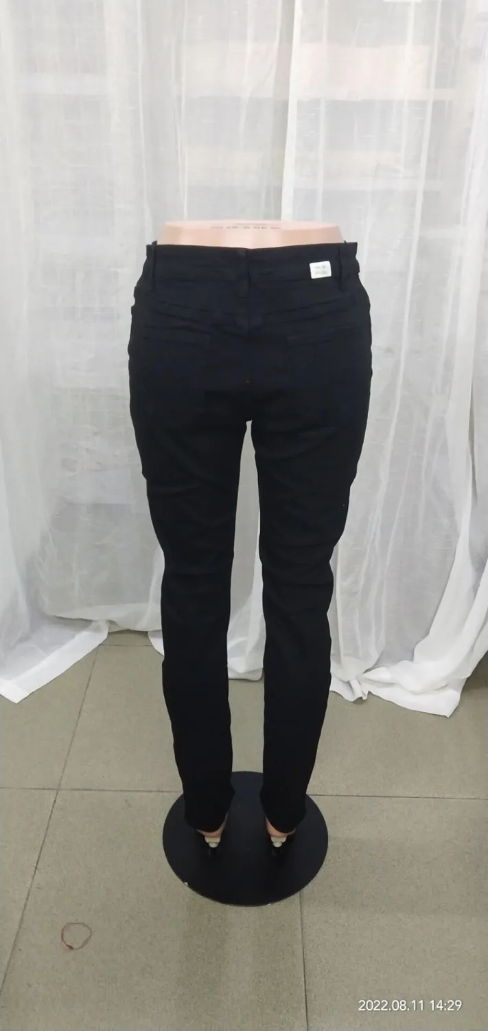 Women Spring Black Straight High Waist Solid Ripped Full Length Skinny Jeans Pants 4 Women Spring Black Straight High Waist Solid Ripped Full Length Skinny Jeans Pants - Image 2