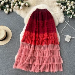 Women Irregular Gradient Cascading Ruffles Puffy Mesh Skirt -Women Fashion Shop 4b46213195cec0a1