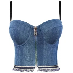 Street Outdoor Wear Suspenders Low Back Stretch Denim Zip Camisole Sexy Shapewear -Women Fashion Shop 4b77505458564bf6