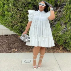 Spring/Summer Retro Court Style Pleated Puff Sleeve Loose Women Dress -Women Fashion Shop 4b83419098a2e033