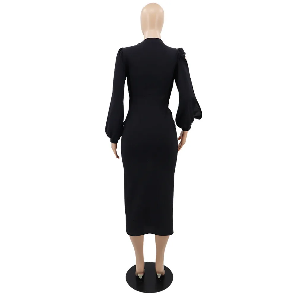 Chic Elegant Style Solid Color Cutout Long Sleeve Slim Fit Women'S Sheath Dress 4 Chic Elegant Style Solid Color Cutout Long Sleeve Slim Fit Women'S Sheath Dress - Image 2