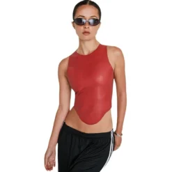 Women's Leather Simple Round Neck Sleeveless Irregular Vest Top -Women Fashion Shop 4c58a451c9e7ef2d