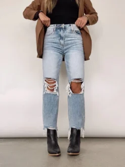 Women Vintage High Waist Ripped Straight Denim Pants -Women Fashion Shop 4c9045a082db3e6e
