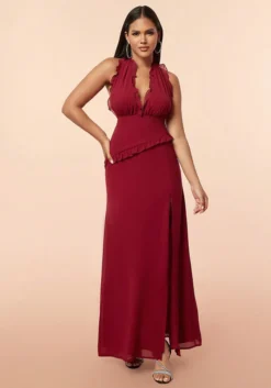 Women Summer Sexy Halter Neck Sleeveless Backless Slit Maxi Dress -Women Fashion Shop 4c9b796f4d6f9558