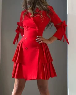 Women's Casual Loose Professional Side Pleated Turndown Collar Career Dress -Women Fashion Shop 4de038b9bb1ca732