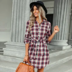 Women Fashion Plaid Lace-Up Shirt Dress 22 Women Fashion Plaid Lace-Up Shirt Dress -Women Fashion Shop 4de59bdc67ae2bb3