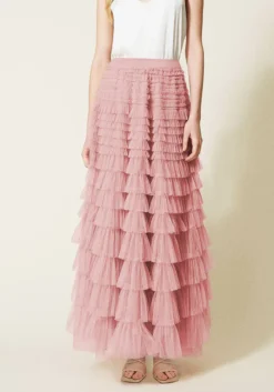 Autumn Women's Solid Color Chic Elegant High Waist A-Line Puff Mesh Long Skirt -Women Fashion Shop 4ed371592ceeaedd