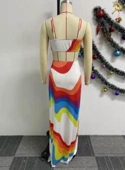 Sexy Printed Patchwork Low Back Hollow Stretch Halter Neck Maxi Dress -Women Fashion Shop 4ee49faea4c35fb3