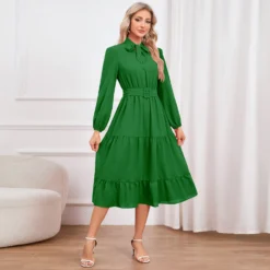 Elegant Slim Chic Tie Collar A-Line Casual Dress -Women Fashion Shop 4ee94cce642f75dd
