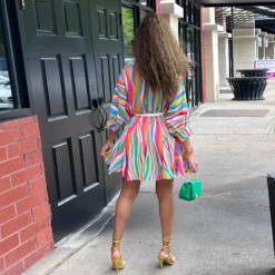 Women Striped V-neck Sexy Belted Dress -Women Fashion Shop 4f96cb948f9ac669