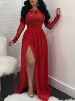 High Cut Sexy Sequins Long Dress -Women Fashion Shop 517a670c140339c6