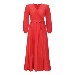 Women Autumn V-Neck Long Sleeve Pleated Maxi Dress -Women Fashion Shop 51c736f549ea5524