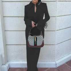 Women Turndown Collar Long Sleeve Feather Maxi Dress -Women Fashion Shop 5235b800e97cc1c6