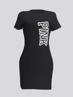 Summer Ladies Letter Print Solid Short Sleeve Tight Fitting Casual Dress 22 Summer Ladies Letter Print Solid Short Sleeve Tight Fitting Casual Dress -Women Fashion Shop 538fe09fc7726b04