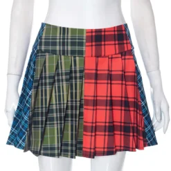 Women Autumn And Winter Contrast Color Plaid Pleated Skirt -Women Fashion Shop 53c41719d6a295f1