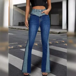 Women Patchwork Contrast Color Bell Bottom Denim Pant 10 Women Patchwork Contrast Color Bell Bottom Denim Pant -Women Fashion Shop 541f60e2a636ba51