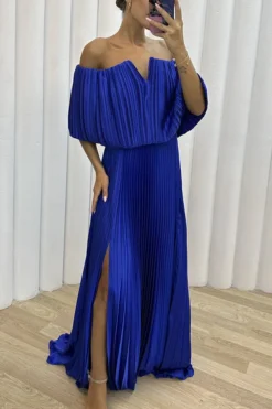 Winter And Spring Pleated Off Shoulder Slit Elegant Sexy Dress For Women -Women Fashion Shop 541fc6345761b834