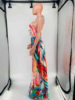 Fashion Sexy Print Halter Lace-Up One Piece Maxi Dress -Women Fashion Shop 54e7a870f3921afa