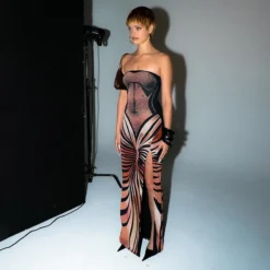 Women's Spring Casual Slit Printed Strapless Sleeveless Slim Dress -Women Fashion Shop 5570ee8a00e7f5b7