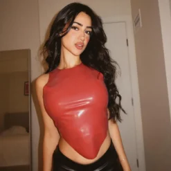 Women's Leather Simple Round Neck Sleeveless Irregular Vest Top -Women Fashion Shop 55774435bbc6f579