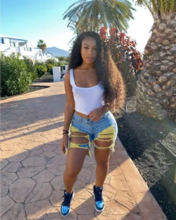 Summer Women's Denim Shorts Ripped Loose High Waist Knee-Length Shorts -Women Fashion Shop 55c0c93c436f2ad3