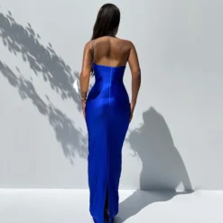 Women's Rhinestone Strap Dress Sexy Chic Low Back Slash Shoulder Maxi Dress -Women Fashion Shop 55d9cc66a28de6c4