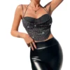Women Sexy Halter Neck Suspender Rhombus Steel Ring Top -Women Fashion Shop 55e5ae6ffa6c00ef