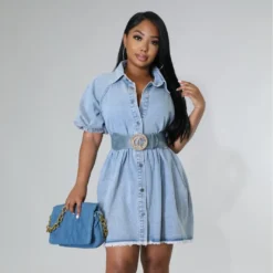 Women Casual Turndown Collar Short Sleeve Denim Shirt Dress 15 Women Casual Turndown Collar Short Sleeve Denim Shirt Dress -Women Fashion Shop 56df8d441b7c2139