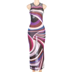 Women's Summer Fashion Digital Printing Sleeveless Mesh Slim Dress -Women Fashion Shop 5740ea225dbd6764