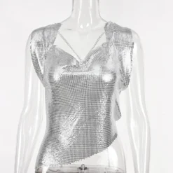 Women Irregular Sequin Vest Metal Chain Backless Top -Women Fashion Shop 576968292f8009b6