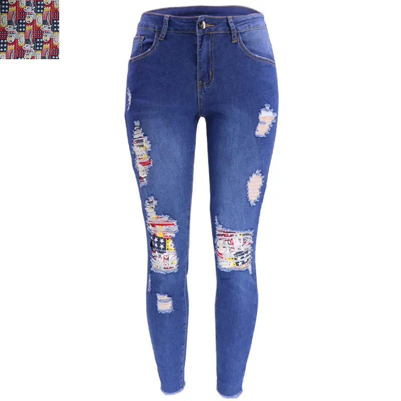 Fall New Fashion Ripped Patch Women Denim Pants Jeans 22 Fall New Fashion Ripped Patch Women Denim Pants Jeans - Image 20